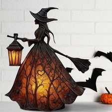 Halloween Witch Lamp Resin Handicrafts Decor Table Centerpiece Sign For Home