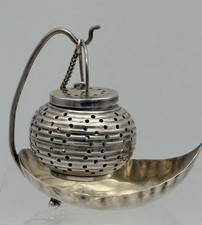 Antique Sterling Webster Tea Strainer Ball Drip Bowl Stand