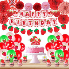 Strawberry Shortcake Birthday Decorations - Banner Cake Toppers Balloons Pape...