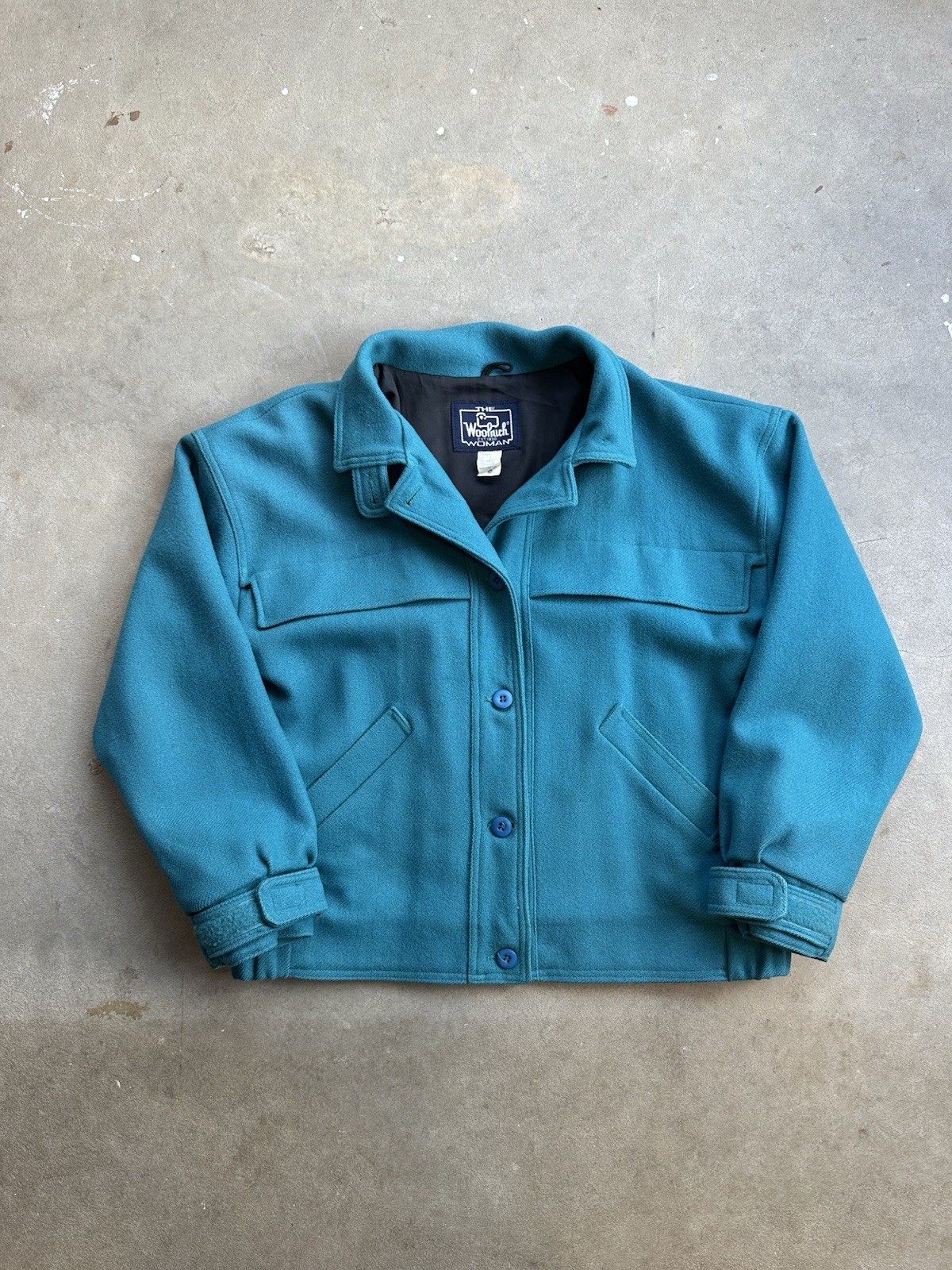 Vintage 80s Woolrich Pure Wool Bomber Jacket Coat Woman’s Large Blue Made in USA