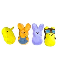 Peeps Lot 4 Just Born Easter Plush Bunny Rabbit Chick Farmer Aviator Goggles 6”