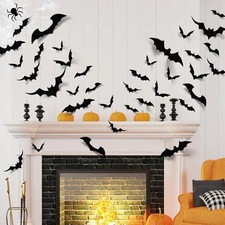 124pcs Bats Halloween Decorations: Halloween Bats Wall D cor Bat Stickers Dec...