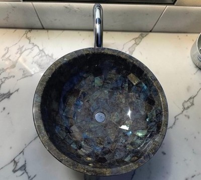 12 Inches Labradorite Sink / Luxury Bathroom Sink / Round Handwash Bowl / Vessel