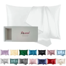 Oeko-TEX Certified White Silk Pillow Cases Made in USA, 100% Real Silk Pillow...