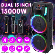 15000W Dual 15" Woofers Portable Bluetooth Speaker Party Deep Bass Sound System