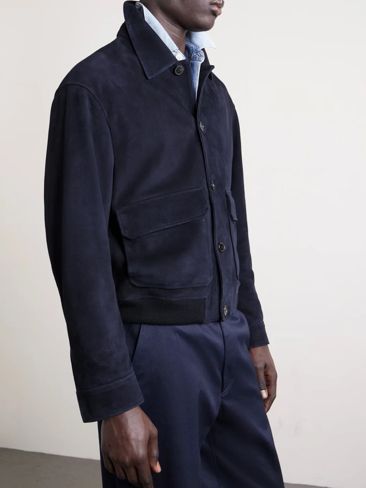 Navy Blue Leather Jacket Men Pure Real Suede Flight/Bomber Size S M L XL XXL