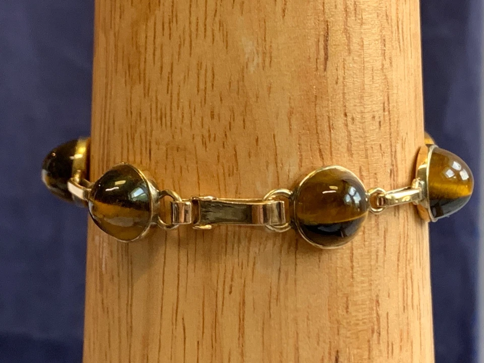 Antiguo Brazalete Ojo de Tigre Oro Amarillo 9K 15.7g Joyería Fina Cadena 6.75" *LEER* Foto 3 de 4