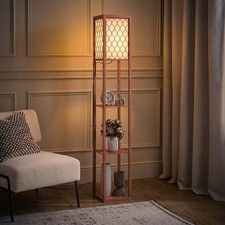 HOMCOM Modern Floor Lamp Light with 3 Shelves Fabric Lampshade Brown