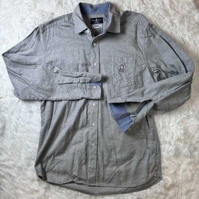 Psycho Bunny Jim Jersey Knit Shirt Mens L Gray Button Up Long Sleeve