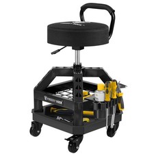 Rolling Shop Stool with Wheels, Heavy Duty Garage Work Mechanic Stool with Backr