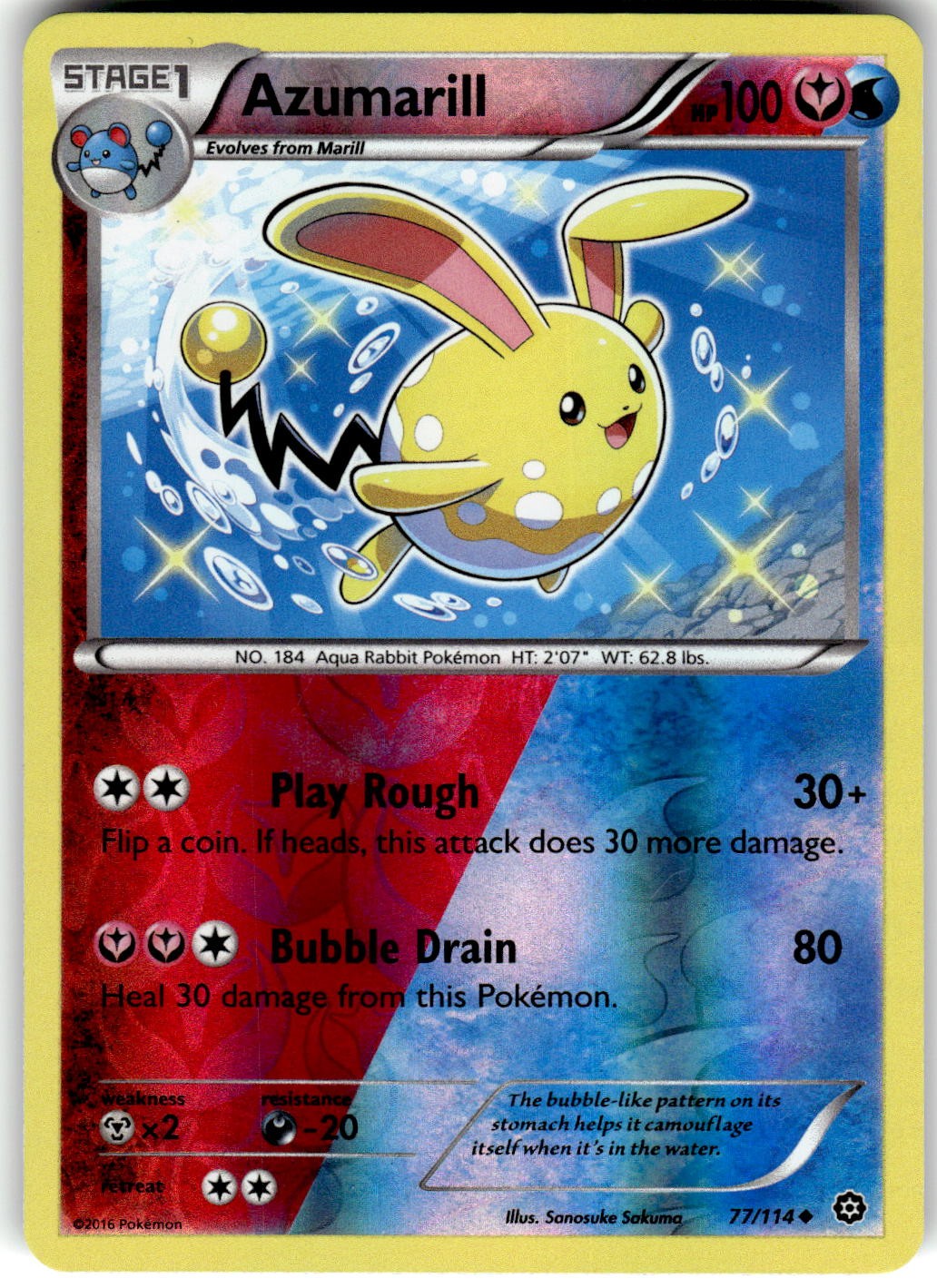 Azumarill Reverse Holo XY - Steam Siege 77/114 2016 NM