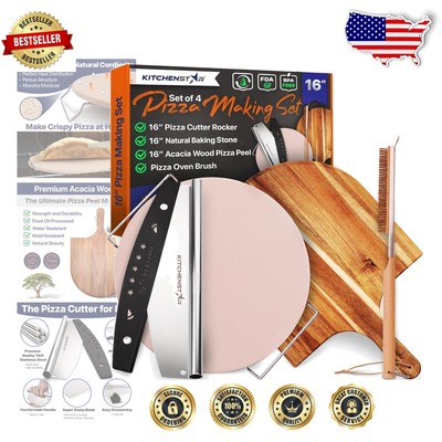 Complete 4-Piece Pizza Making Set: 16'' Stone, Peel & Cutter with Brush