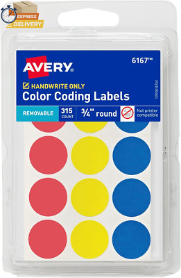 Color-Coding Removable Labels, 3/4 Inch round Labels, Assorted Colors, Non-Print