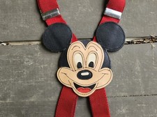 VINTAGE MICKEY MOUSE RED SUSPENDERS LEATHER ZEPHYR CHILD KIDS BOY GIRL CUTE 