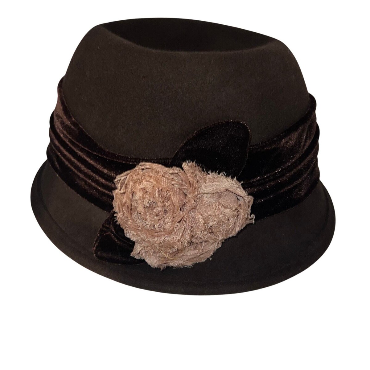 Scala Pronto, Women Wool Brown Velvet Lace Flower Cloche Y2K  display picture 2
