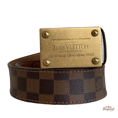 Louis Vuitton ブラウンレザーベルト Authentic Louis Vuitton Damier Ebene Coated Canvas Leather