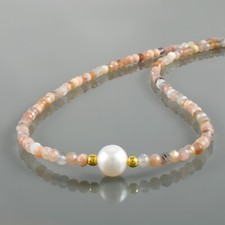 Collier En Perles De Pierre De Lune Pêche Exquis De 3Mm Fait Main Chaîne De 18"