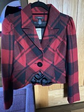 Beautiful Arden B Topshop Black & Red Plaid Tartan Short Wool Coat, New, Size Xs