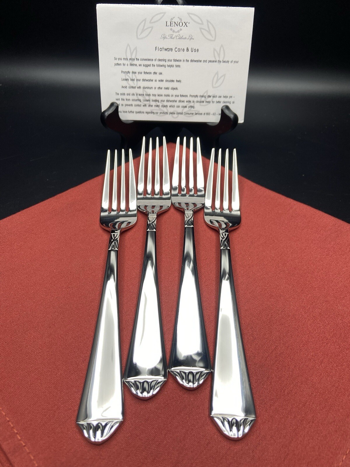 4 Lenox British Colonial 18/10 Stainless Dinner Forks 8-1/8” Glossy New unused