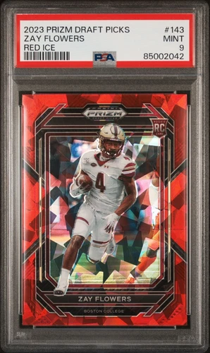 2023 PANINI PRIZM DRAFT PICKS #143 ZAY FLOWERS RC RED ICE PSA 9
