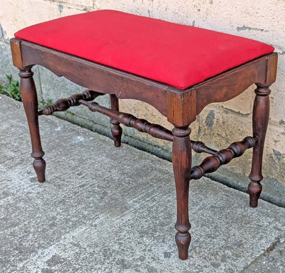 Старинная винтажная старая викторианская деревянная скамейка ножной табурет османская подставка - Изображение 3 из 4