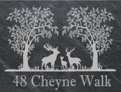 Personalisiertes Türschild Hirsch / Hirsch Familie, Schild, walisischer Schiefer, graviert, 