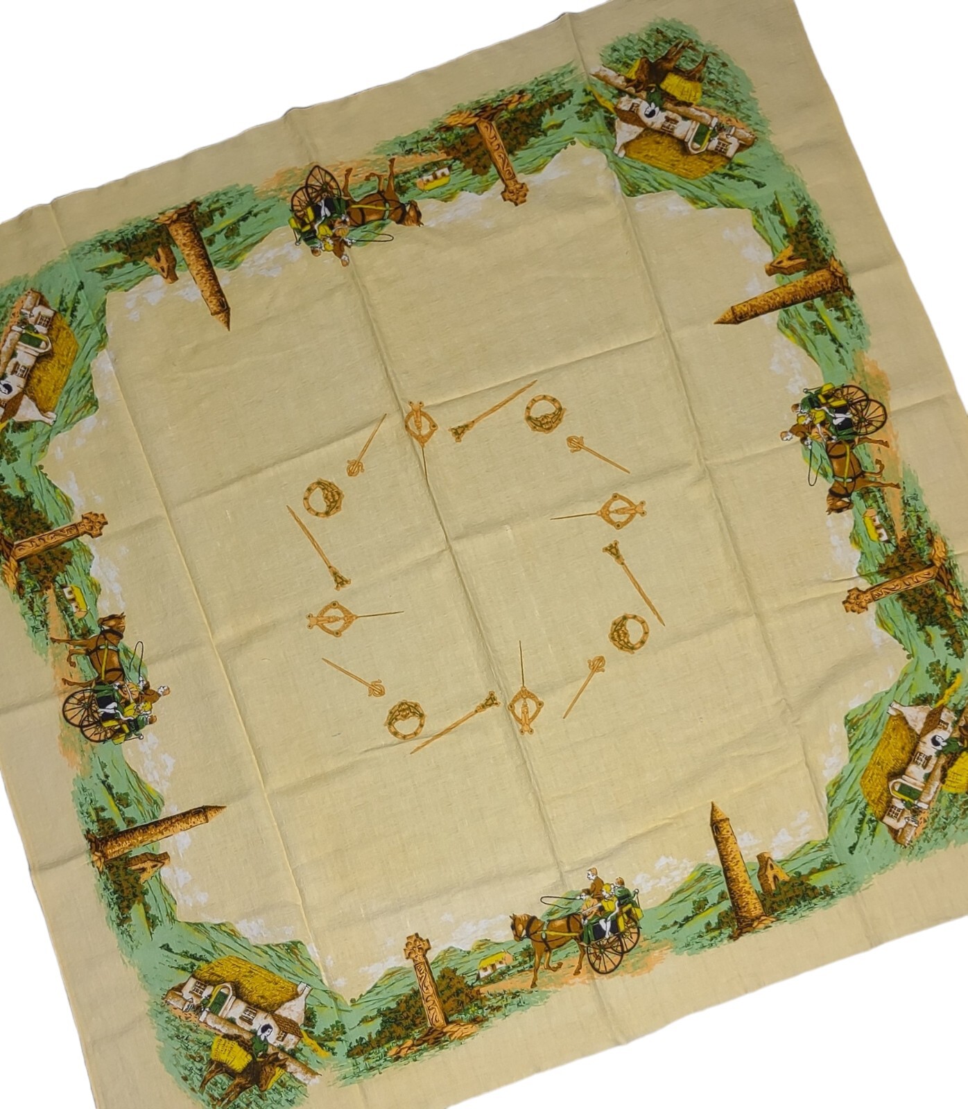 Vintage Tablecloth Ireland Celtic Countryside Yellow Linen? square