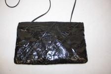 Vintage Black Genuine Snakeskin Shoulder Bag/Clutch W/Oyster Closure-B82