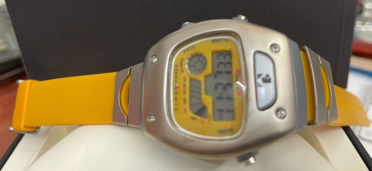 Time Force Chronograph LCD digital watch yellow-orange Unisex Alarm 39 mm Retro