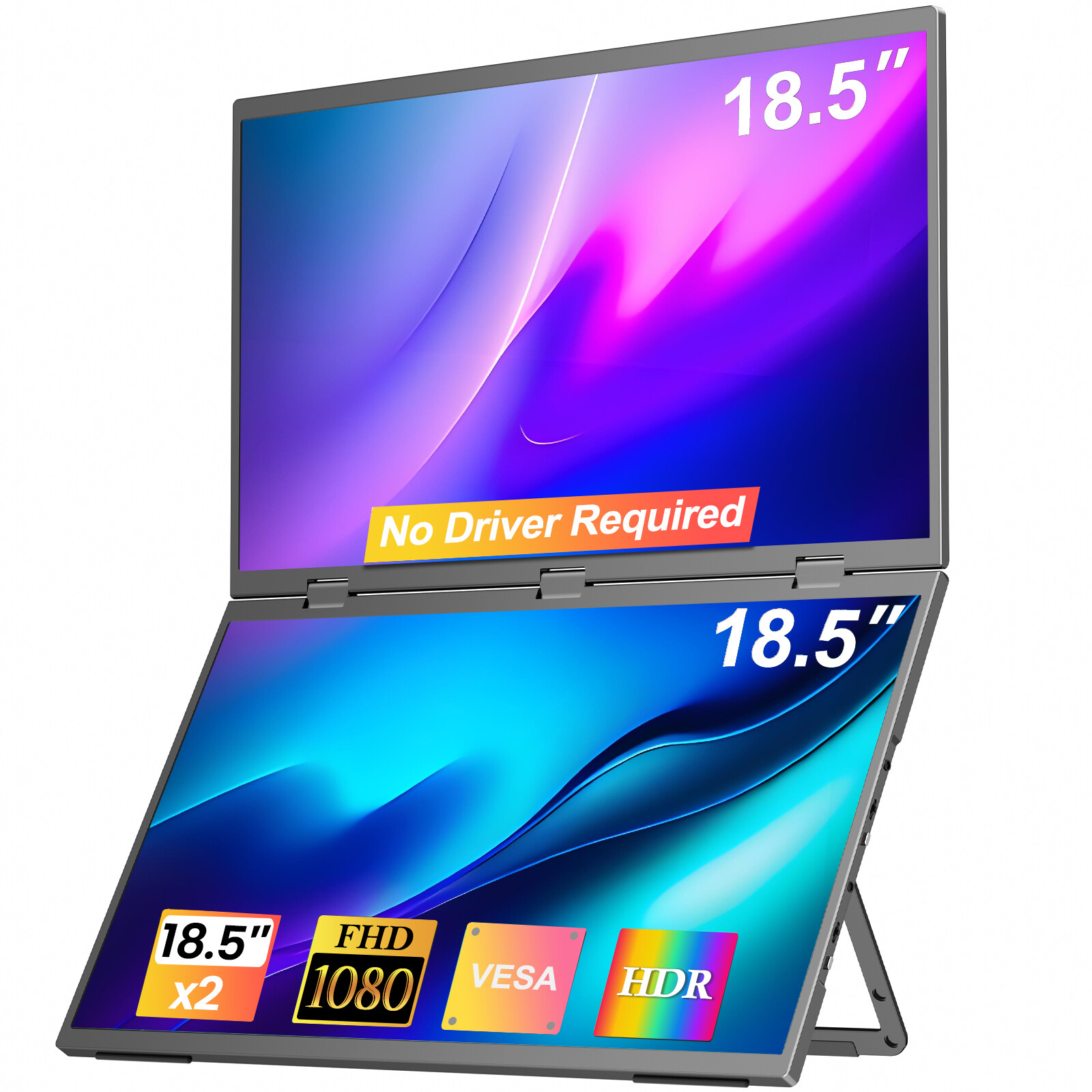 Dual Portable Monitor for Laptop 18.5" 1920x1080 Extender Monitor Fold Monitor