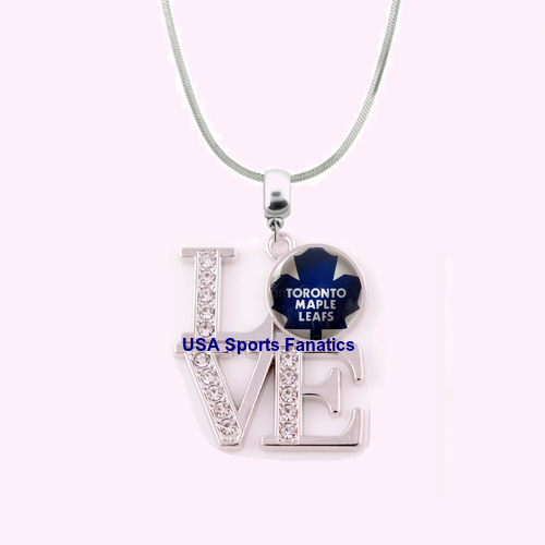 NHL Toronto Maple Leafs 925 Sterling Silver Team Love Necklace W/Rhinestones - Picture 1 of 2