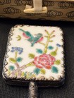 Vintage Japanese Hand Held Mirror Jade Handle Silver Hand Painted Porcelain Bird — photo 4
