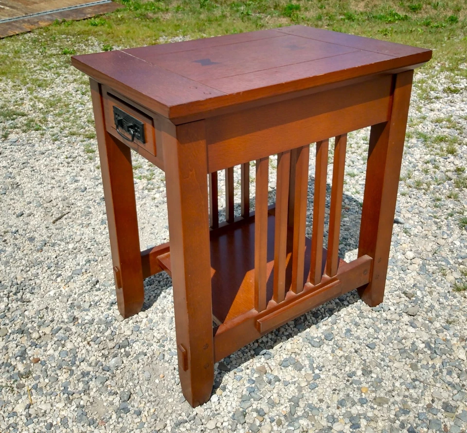 Soporte de un cajón estilo artesanal vintage roble misión años 80 Foto 2 de 4