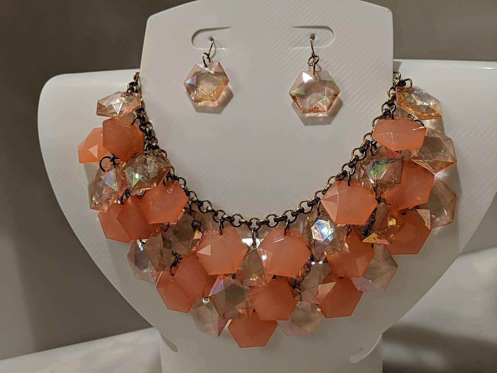 Two Rows Opaque Translucent Peach Pink Acrylic St… - image 2