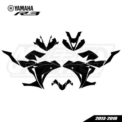 Graphics template YAMAHA YZF R3 2013-2018 vector AI. PDF (escala 1:1)