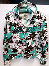 Pacific Girl Authentic Vintage Ladies Jacket Hoodie Size M Floral Aqua Brown