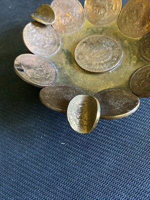 Vintage Mexico Coin Centavos Ashtray 16 Coins Handmade Trench Folk