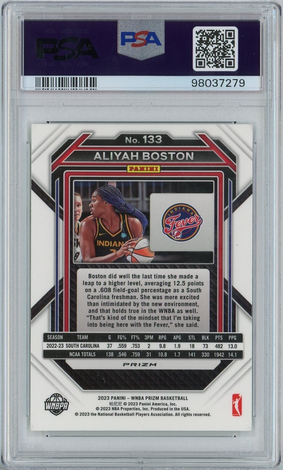 2023 Panini Prizm WNBA 133 Aliyah Boston Hyper RC PSA 9 Mint POP 11 view 6