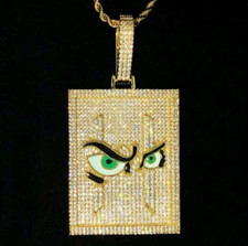 Ciondolo targhetta cane occhi anime vera moissanite taglio tondo 3 ct placcato oro giallo 14 carati