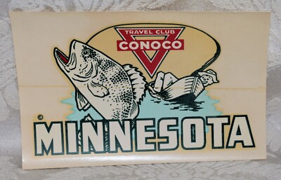 111b. VINTAGE CONOCO TRAVEL CLUB DECAL, FISHING IN MINNESOTA, MULTICOLOR