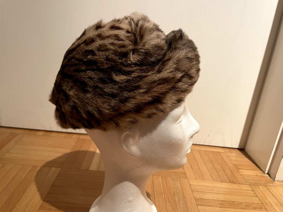 Vintage Pelzkappe Pelzhut Pelz Kappe Damen Hut Mütze * W B * braun gefleckt