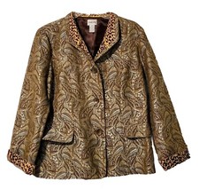 Chicos 1 M-8 Green And Gold Paisley Brocade Blazer B33