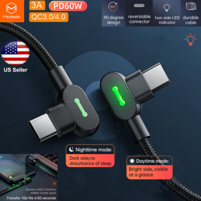 Mcdodo 60W LED Elbow PD Type-C USB C to USB C Fast Charging Cable Charger Cord