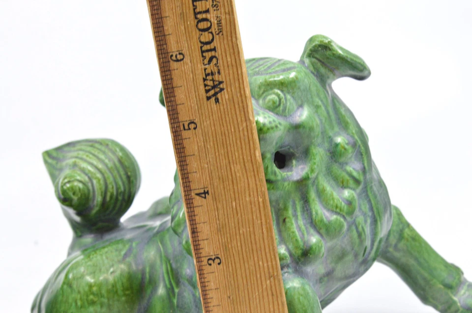 Винтажный, японский, керамический, зеленый, пара львов Fu, фигурки, 5 x 7 дюймов - Изображение 3 из 4