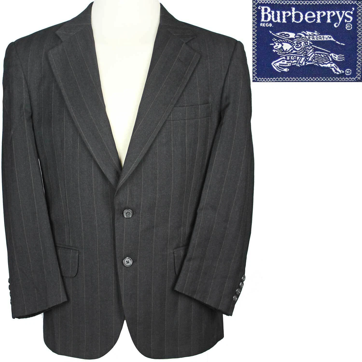 Giacca tuta cappotto sportivo lana Burberrys vintage nero antracite gessato 42 S