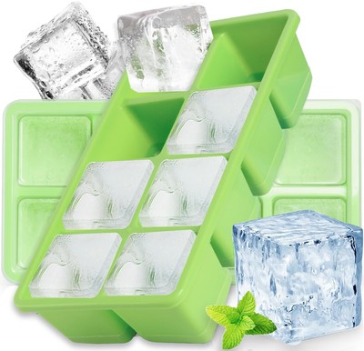 Large Ice Cube Molds 2 Pack, Silicone Ice Cube Tray for Freezer with Lid, 8 G...