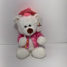 Hugfun White Graduation Teddy Bear Plush Pink Cap  Gown 9" Stuffed Animal Party