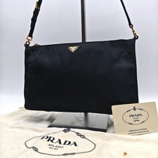 Vintage PRADA Tessuto Nylon Gold Hardware Pochette Shoulder Bag Black