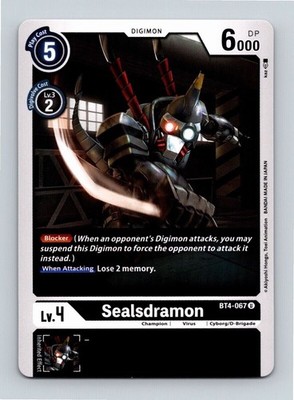 Sealsdramon BT4-067 Uncommon Black Champion (Lv4) Digimon Card CCG