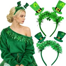 2PCS St Patricks Day Shamrock Headband Four Leaf Clover Hair Accessories Irish
